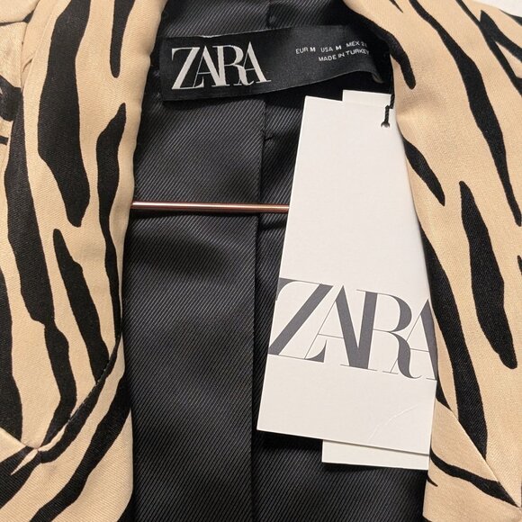 NWT ZARA WOMEN'S ANIMAL PRINT SATIN EFFECT BLAZER TIGER BLACK SIZE M - Picture 3 of 5